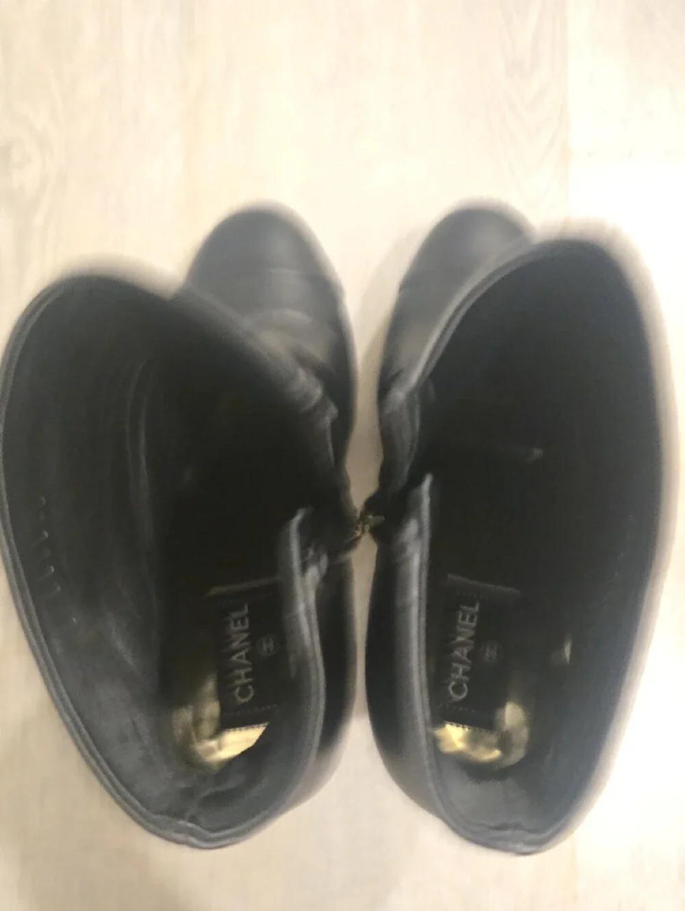 CHANEL black leather